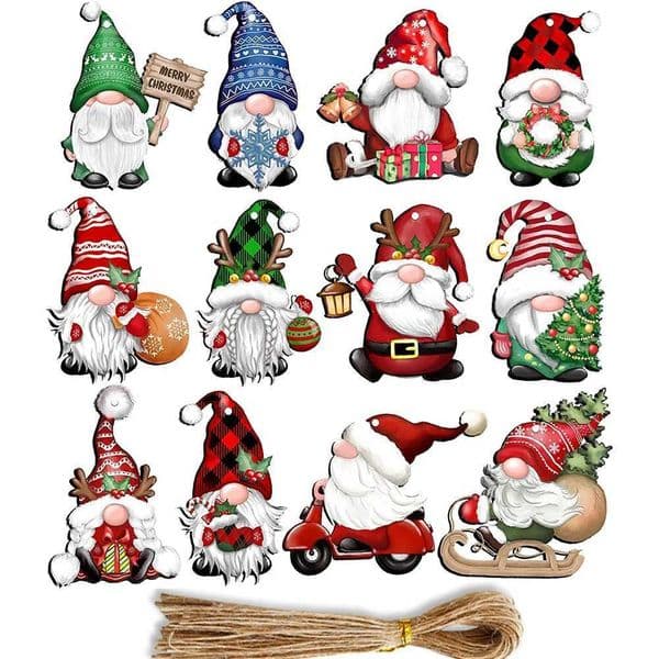 12 pieces/set of Christmas wooden pendants multi-faceted Santa Claus pendants 2023 Christmas party decorations childrens New Year gift packaging W241008