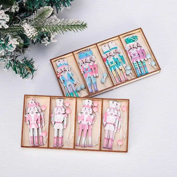 8 Cute Pink Wooden Christmas Nutcracker Soldiers Pendant 2024 Christmas Tree Decoration Navidad Natal Christmas Decoration New Year 2025 W241008