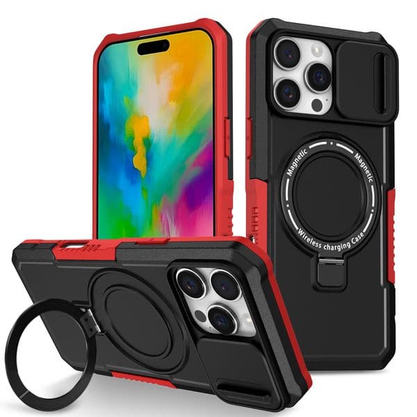 Slide Camera Protection Armor Bracket Ring Stand Magnetic For Magsafe Wireless Charging Case For iPhone 16 15 14 13 12 11 Pro Max Samsung S21 S22 S23 FE S24 Ultra Plus