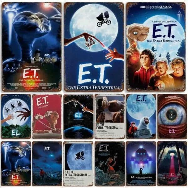 Retro ET Aliens Retro Metal Tin Logo Poster Family Living Room Bar Wall Art Decoration W241010