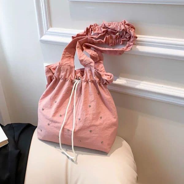 Small transparent literary canvas bag for womens summer trend Korean pleated handbag paradigm large capacity bag 241008