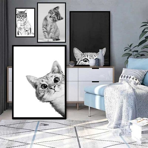 Interesting and cute black and white cat Kavay canvas painting posters and prints wall art animal pictures for living room home decoration Cuadros W241010
