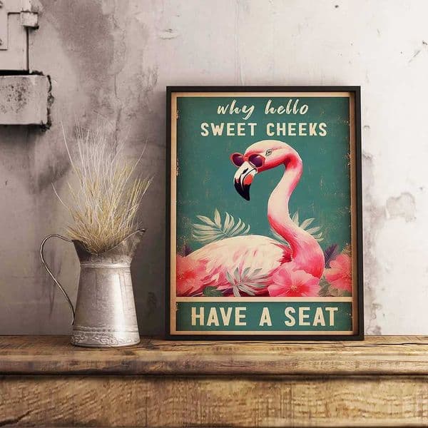 Hello Sweet Cheeks poster fun pink flamingo bathroom canvas painting retro wall art picture for living room home decoration W241010