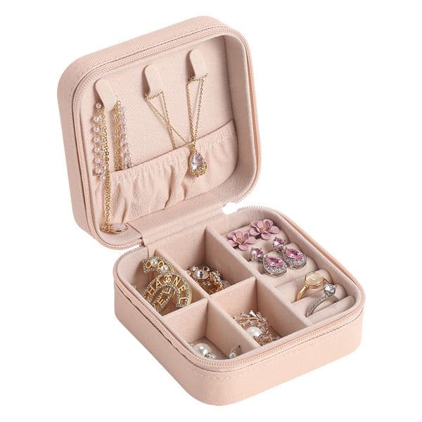 Compact PU Leather Travel Jewelry Organizer Box for Rings Earrings, Necklaces - 6 Colors