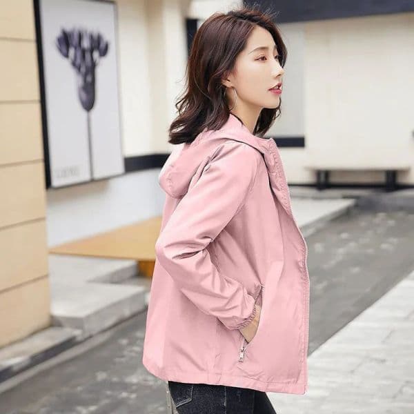 Lucyever Short Jackets Women Spring Autumn New Outdoor Waterproof Hooded Coat Female All-match Solid Breathable Casual