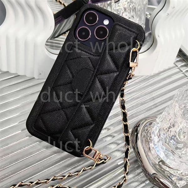 Women Crossbody Leather Phone Case Designer iPhone Case Apple For iPhone 17 16 15 Pro Max Cases iPhone17 Pro Max 14 13 12 Wallet Card Holder Cases Cover Shoulder Chain