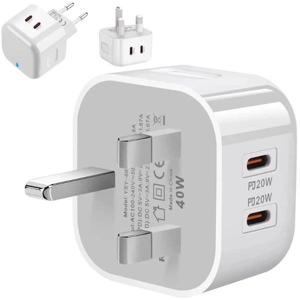40W Dual USB C Wall Charger PD Fast Charging Block Type C Quick Charging Power Adapter US/EU/UK Plug For iPhone 16 15 14 13 Pro 12 Pro Mini iPad Samsung Galaxy Mobile Phone