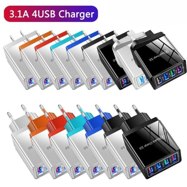 EU US Plug 3.1A 4-port USB Charger Fast Charging Mobile Phone Charger For Samsung iPhone Xiaomi Oppo Huawei Qucik Charger Power Adapter Portable Wall Charger