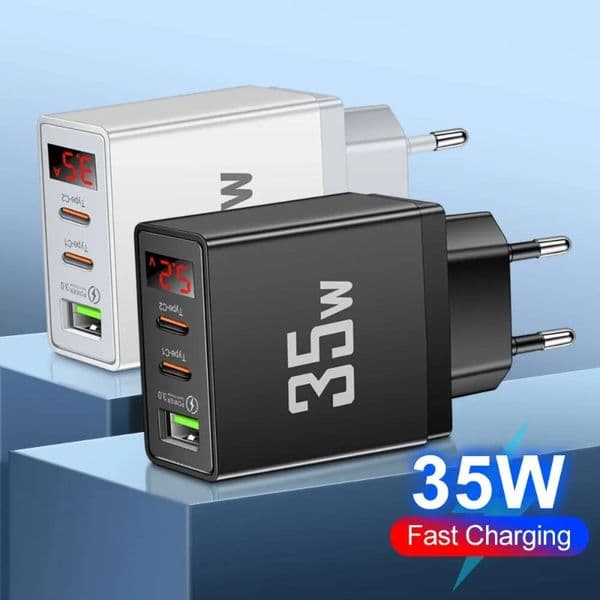 3 Port Fast Charger Dual Type C + QC3.0 USB Ports Quick Charging With LED Display Phone Power Adapter Wall Charger For iPhone Samsung Xiaomi Huawei EU/US/UK Plug