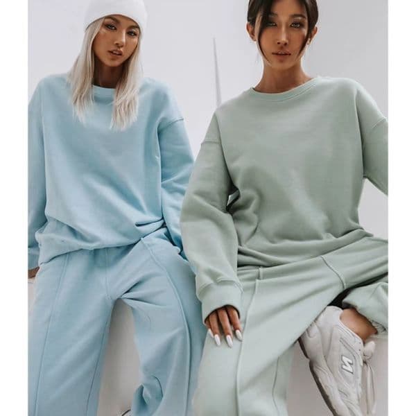 L0908 Women Jogging Yoga Two Piece Set Suit Crew Shirts Long Pant Fitness Sweatshirt Workout Tracksuit Long Pants Women Jogger Suit Gym