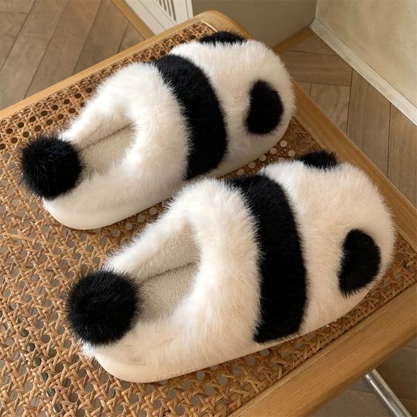 2024 New Women's Winter Designer Cartoon Cute Panda Plush Head Cotton Slippers Indoor Warm Soft Bottom Shoes Free Shipping