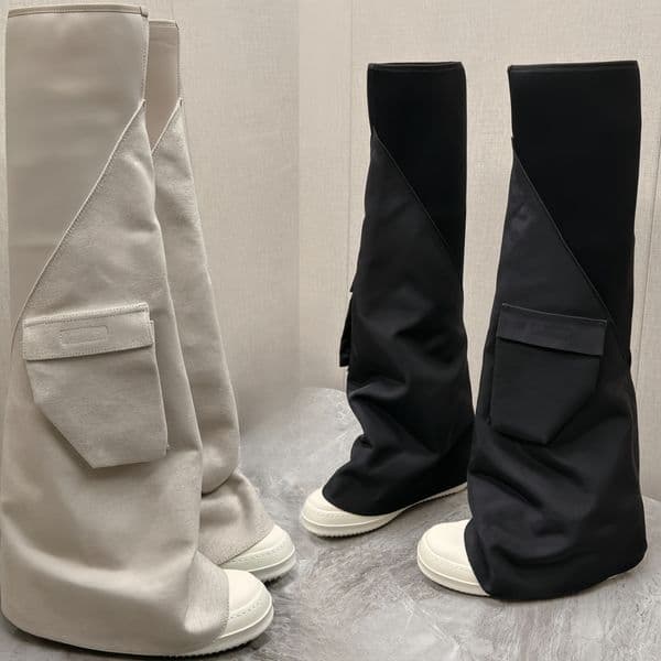 Designer Woman boots black Platform thin Slim fit Boots women Canvas and leather stitched thigh-high boots Elevate Your Footwear Mid-length elastic boots size 35-47