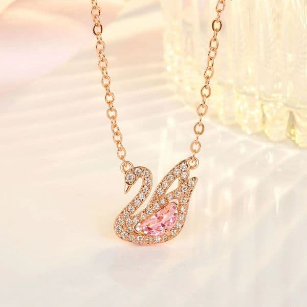 Elegant Pink Swan Necklace Pendant - Chic Accessory for Women & Girls