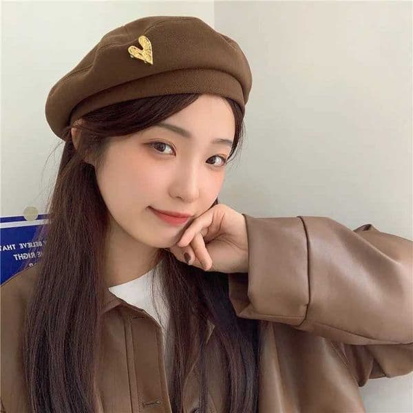 Berets New Love Women Berets Autumn Winter Cotton Octagonal Caps Lolita Girls Beret Vintage French Painter Hat Street Pop Brimless Hats z241018