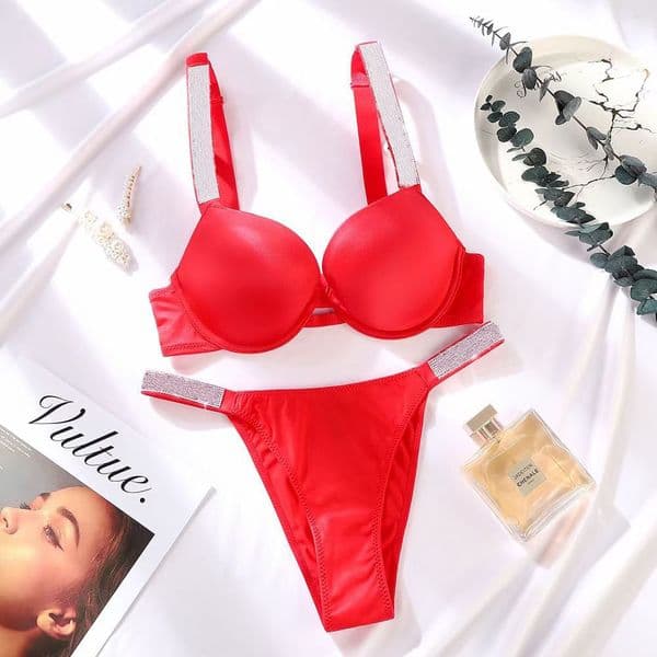 victor Women's Underwear New 2 piece set Lace Bra Embroidery Deep V lingerie Sexy Set Large size rhinestone shoulder strap women designer clothes