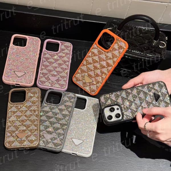 Fashion Designer triangle Bling Glitter Phone Cases For iphone16 Iphone 13 14 15 16 16plus Pro Max Rhinestone Diamond Women Soft Silicone Protective Back Cover