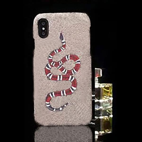 Designer Phone Case for Apple iPhone 17 16 Pro Max 15 14 13 Mini Samsung Galaxy S25 S24 S23 S22 Note 20 Ultra Luxury Leather Velvet Lining Back Cover Coque Funda Gray Snake