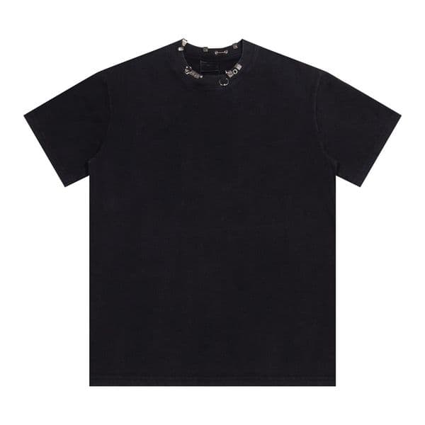 Luxury Designer Retro T-Shirt with Metallic Decorated Neckline