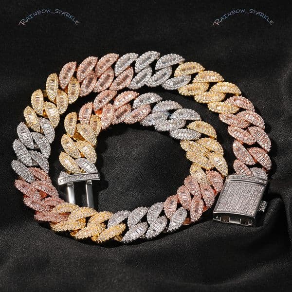cuban link chain moissanite chain Necklaces Iced Out Women Baguette Chunky Chain Brass Necklace Bracelet For Men Woman
