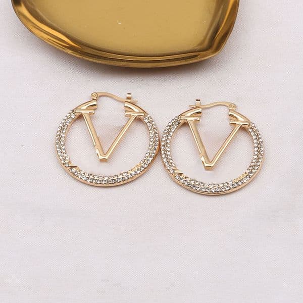 Earrings Designer For women Stud Luxury Gold Shape Pearl Crystal Gold Letter V 925s Silver Jewelry Gift Accessories Classic