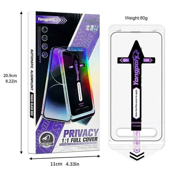 MAGIC 2 Pack for iPhone 16 Pro Max 14Plus 13Pro 12 11 Xr Xsmax 15Plus X Privacy Glass Screen Protector Auto Dust-Elimination Installation Bubble Free Easy Installation
