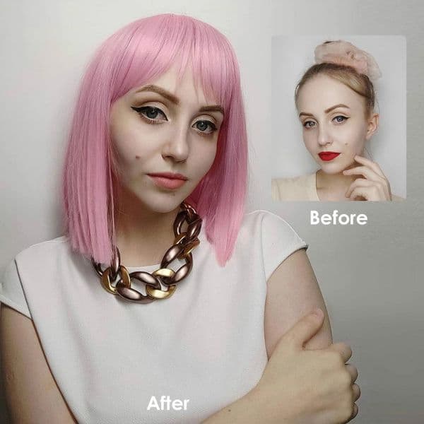 Fashion wig for women short straight bobo head light pink hair tail short hair female chemical fiber headpiece