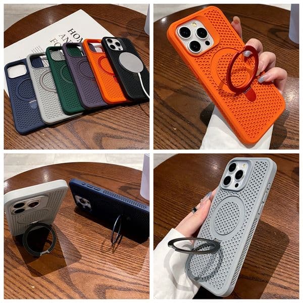 Hollow Out Holder Cases For Iphone 17 Air 16 Plus 15 14 13 Pro Max 12 11 Iphone17 Grid Magnet Wireless Charging Mesh Net Hard PC TPU Magnetic Stand Shockproof