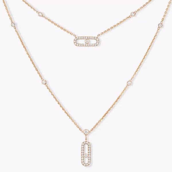 Elegant V-Gold Full Diamond Sliding Necklace for Women Includes Gift Box