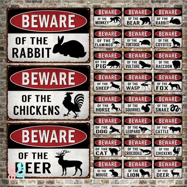 Warning Animal Metal Poster Beawre Of The Dog Tin Sign Garden Outdoor Kennel Wall Decor Plate Retro Warning Hanging Signs Garage Home Painting Size 30X20CM w01