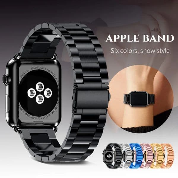 Stainless Steel Strap For Apple Watch 8 Ultra 42mm 38mm 45mm 49mm 3 2 1 Metal Watchband Three Link Bracelet Band for iWatch Series 4 5 Size 40mm 44mm