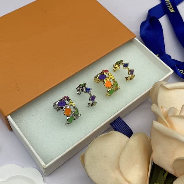 Fashionable Enamel Earrings, Brass Letters, Colorful Clover for Women, Brilliant Fashion, Gorgeous Luxury Brand for Women, High Quality Earrings, Gift Engagement