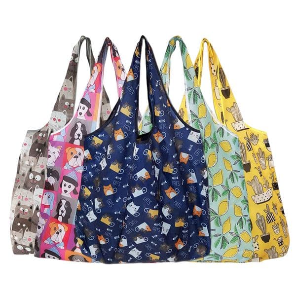 Designer Foldable Shopping Reusable Travel Grocery Eco-Friendly Cartoon Cat Dog Cactus Lemon Printing Tote Bag art Free Shipping