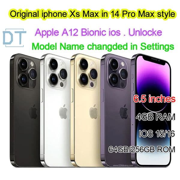 Apple Original iphone Xsmax in iphone 13 pro Max 14 pro max style phone Unlocked with 13promax box&Camera appearance 4G RAM 64GB 256GB ROM smartphone,A+ Condition