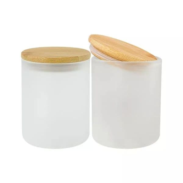 wholesale Sublimation Blanks Frosted Glass Candle Jars with Bamboo Lids for Making Candles 7oz Empty Candle Tins LL