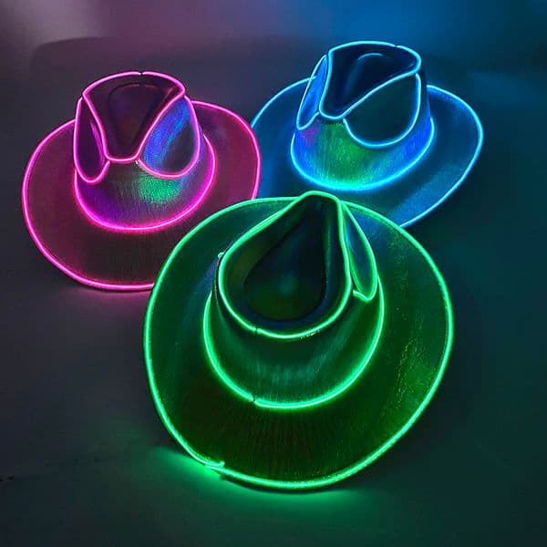 2026 New Event Wireless Other Disco Luminous Led Bride Cowgirl Glowing Light Bar Cap Bachelorette Party Supplies Flashing Neon Western Cowbo