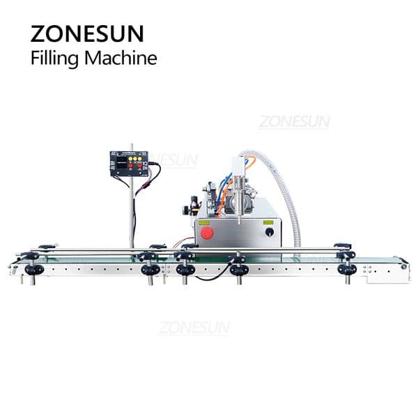 ZONESUN ZS-DTYT1L Automatic Liquid Filling Machine with Tabletop Conveyor for Water Drinks Oil Bottle Packaging Small Production Line