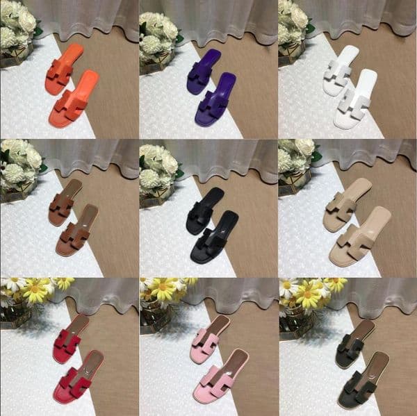 Luxury Summer Designer Slippers Brand H Classic Sandals Genuine Leather Fashion Shoes Ladies Slipper Beach Flat Heel Flip Flops With Dustbag Size 35-43