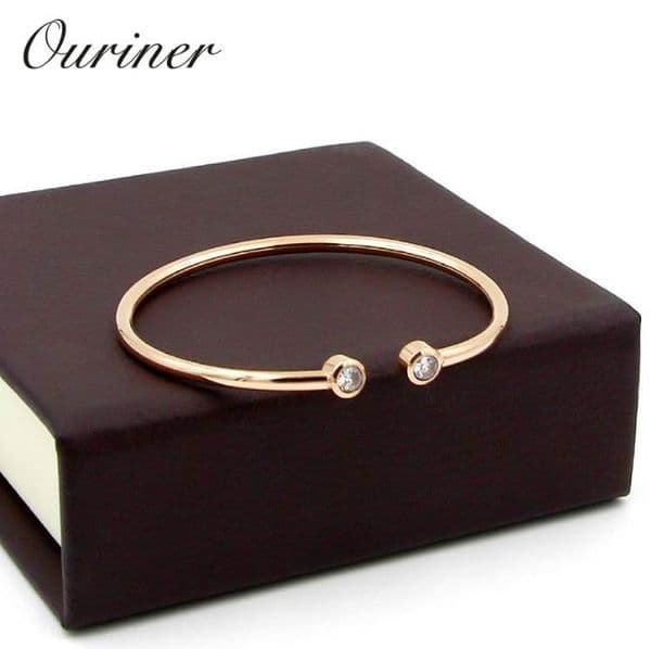 Bangle Top Quality Color Gold Stainless Steel Jewelry Inlay CZ Crystal Letter Noble Women Cuff Bangles Bracelets