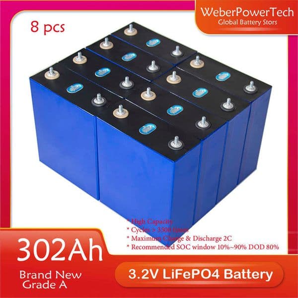 Li-ion 3.2V 302Ah Lifepo4 Batteries Grade A 12V 24V 48V Lifepo Rechargeable Battery Pack for DIY RV Solar Energy Storage System