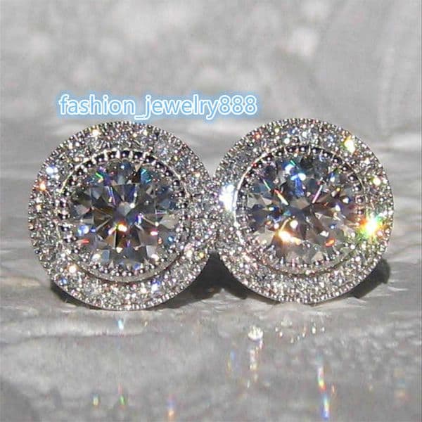 Charming Women Earrings Jewelry 18k White Gold Plaed Sparkling CZ Round Studs Earrings Nice Jewelry Gift