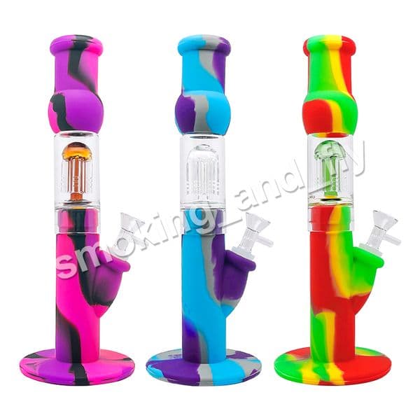 12.5inch Silicone Bong kits beaker bong 6 arms silicone tube silicone water pipes with 14mm glass bowl