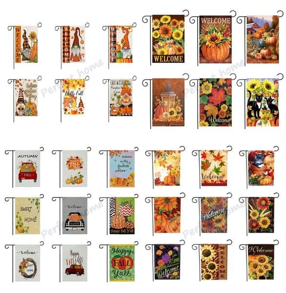 Fall Garden flag courtyard hello autumn Thankful Pumpkin Flags welcome Fallen leaves Scarecrow yard Banner linen material P42