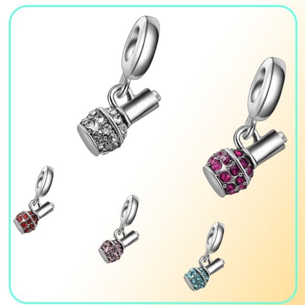 Whole 20pcs lot Fashion Rhinestone Nail Polish Bottle Design Silver plated Dangle DIY Charms fit European BraceletNecklace