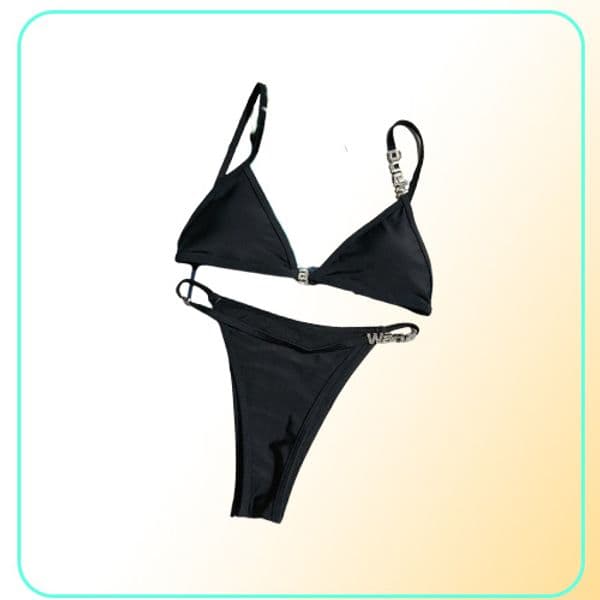 Ladies Letter Bikini Set Fashion Women039s Swimsuit Sexy Simple Strap Biquini Set Casual Thin Slim Beachwear with Waist Ch