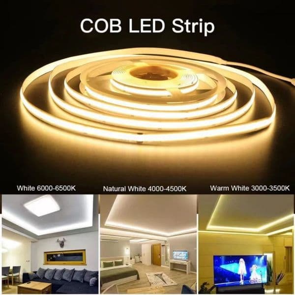 COB LED Strip Light for Car Room Decoration 12V 24v 480LED/m Warm Cool White Flexible Linear Tape Lights Bar