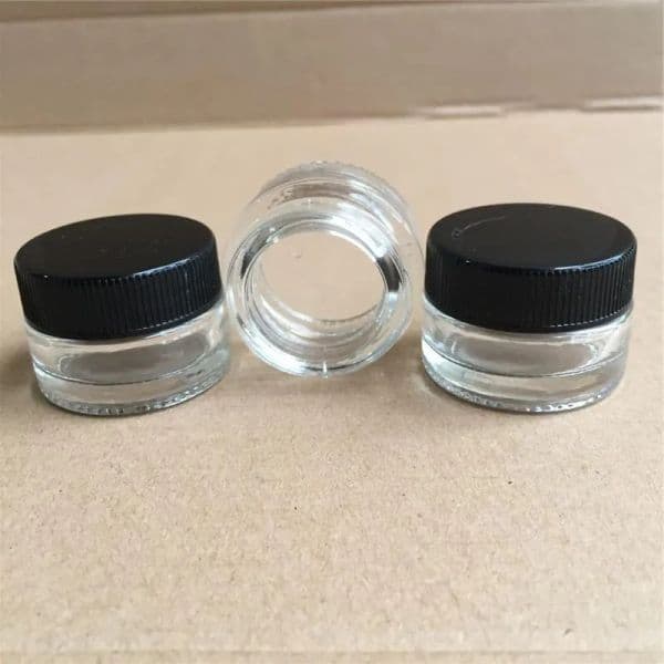wholesale Packaging Bottles Concentrates Container box 5ml 3ml clear Glass wax Jar with black Lid for live resin rosin suce extracts LL