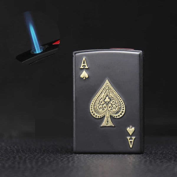 Creative Metal Straight Into Blue Flame Net Red Black Playing Card Lighter Windproof Inflatable Personality Trendy Boyfriend Gif 6NWA