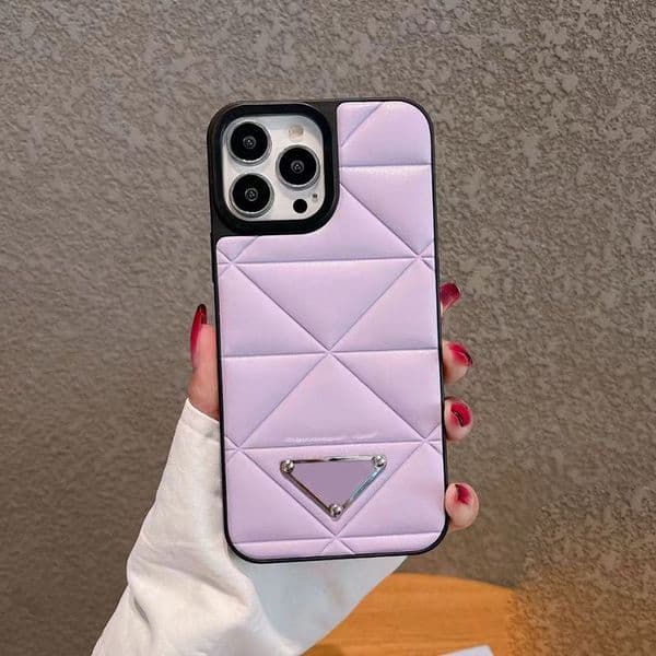 Puffy Quilted Designer Phone Case for Apple iPhone 16 Pro Max 15 Promax 14 13 12 Shockproof Luxury Leather Big Diamond Pattern Hard Shell Back Cover Coque Fundas Purple