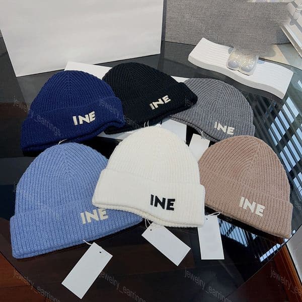 Designer Wool Beanie for Mens Women Knitted Hats Beanies Winter Thermal Skull Hat Ski Brand Bonnet Top Skull Cap Luxury Warm Caps Accessories Black Blue