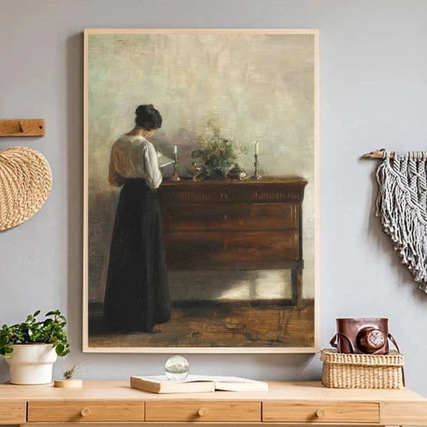 Vintage Woman Paintings Reading Interior Scene Posters and Prints Canvas Painting Antique Wall Art Pictures for Living Room Home Decor Woo